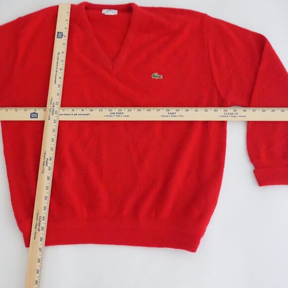 Vintage Izod Lacoste Red Wool V Neck Sweater Preppycore Old Money Classic L - Picture 3 of 9